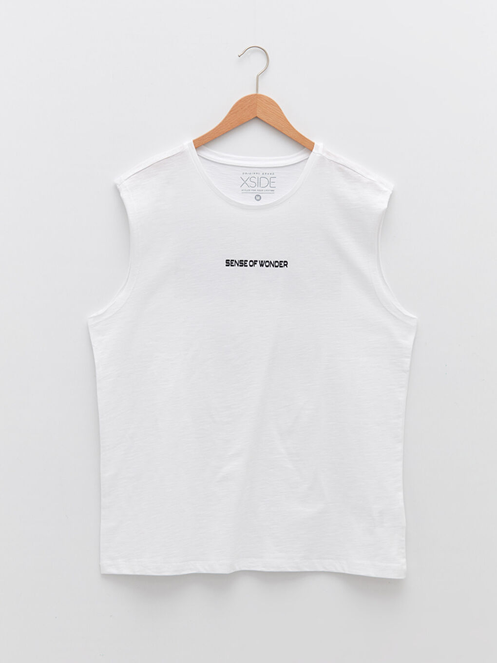 Beyaz Bisiklet Yaka Baskılı Erkek Kolsuz Tişört-5