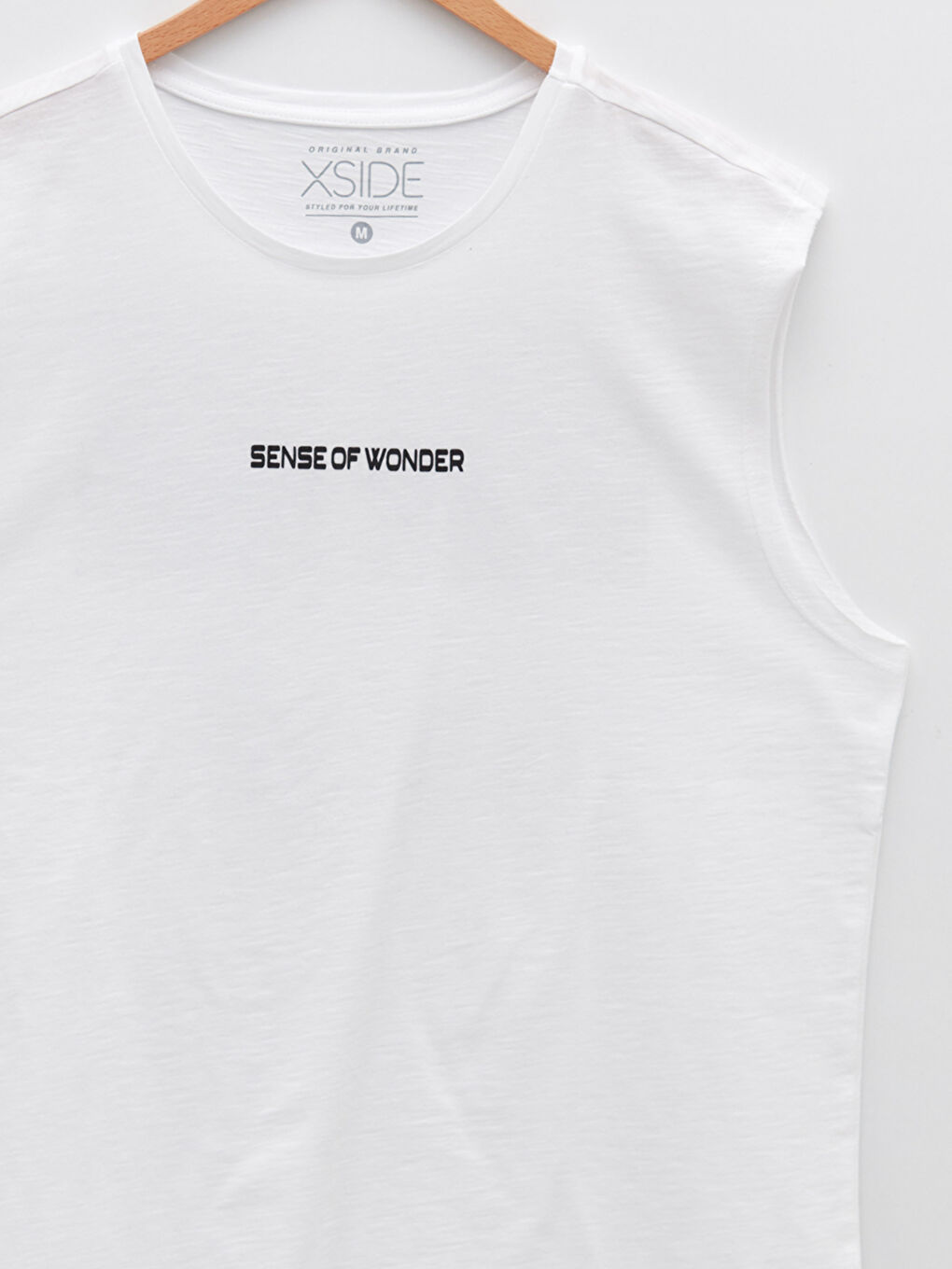 Beyaz Bisiklet Yaka Baskılı Erkek Kolsuz Tişört-7