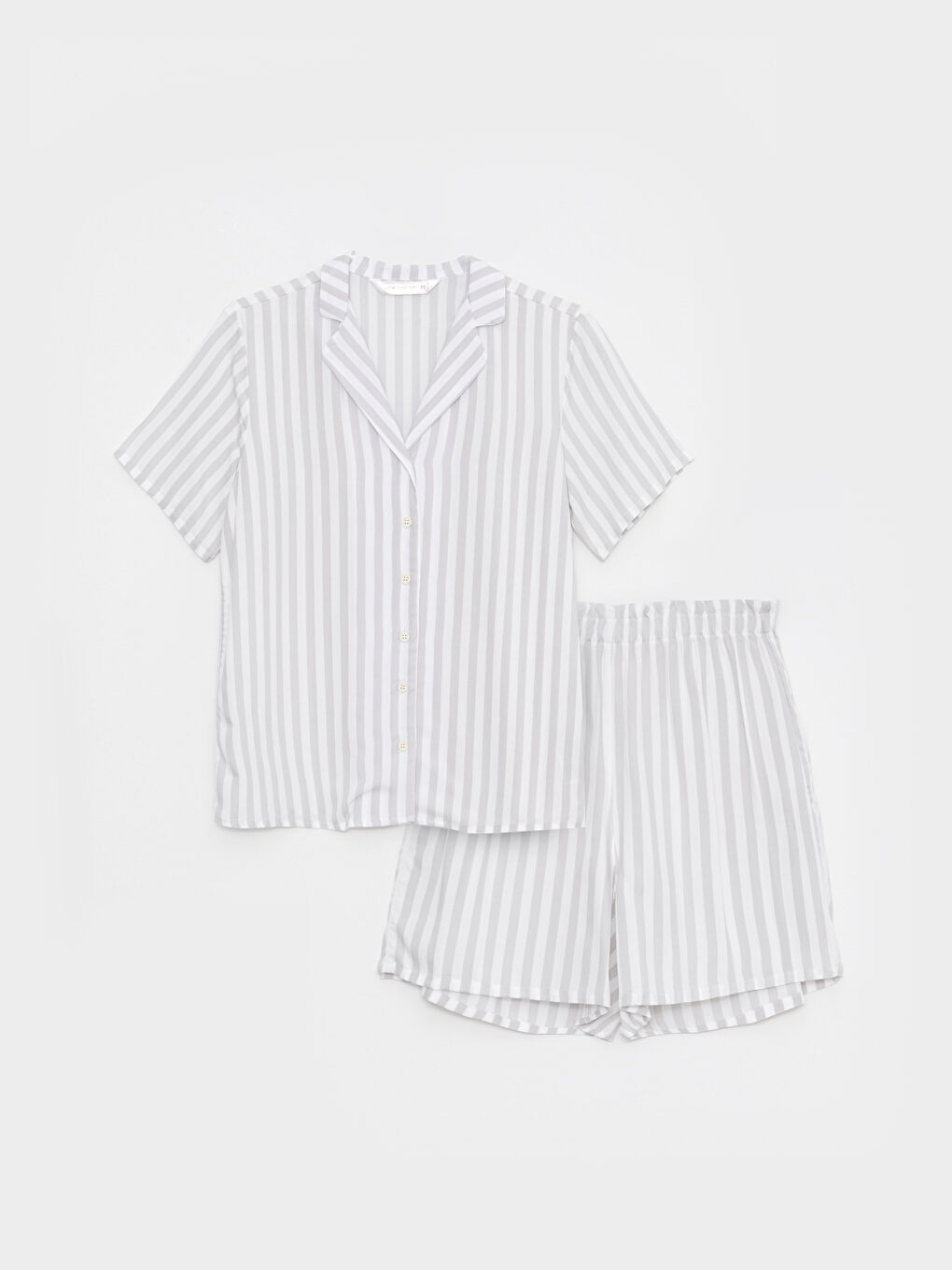 Gri Gömlek Yaka Çizgili Kısa Kollu Viskon Kadın Pijama Takımı-5