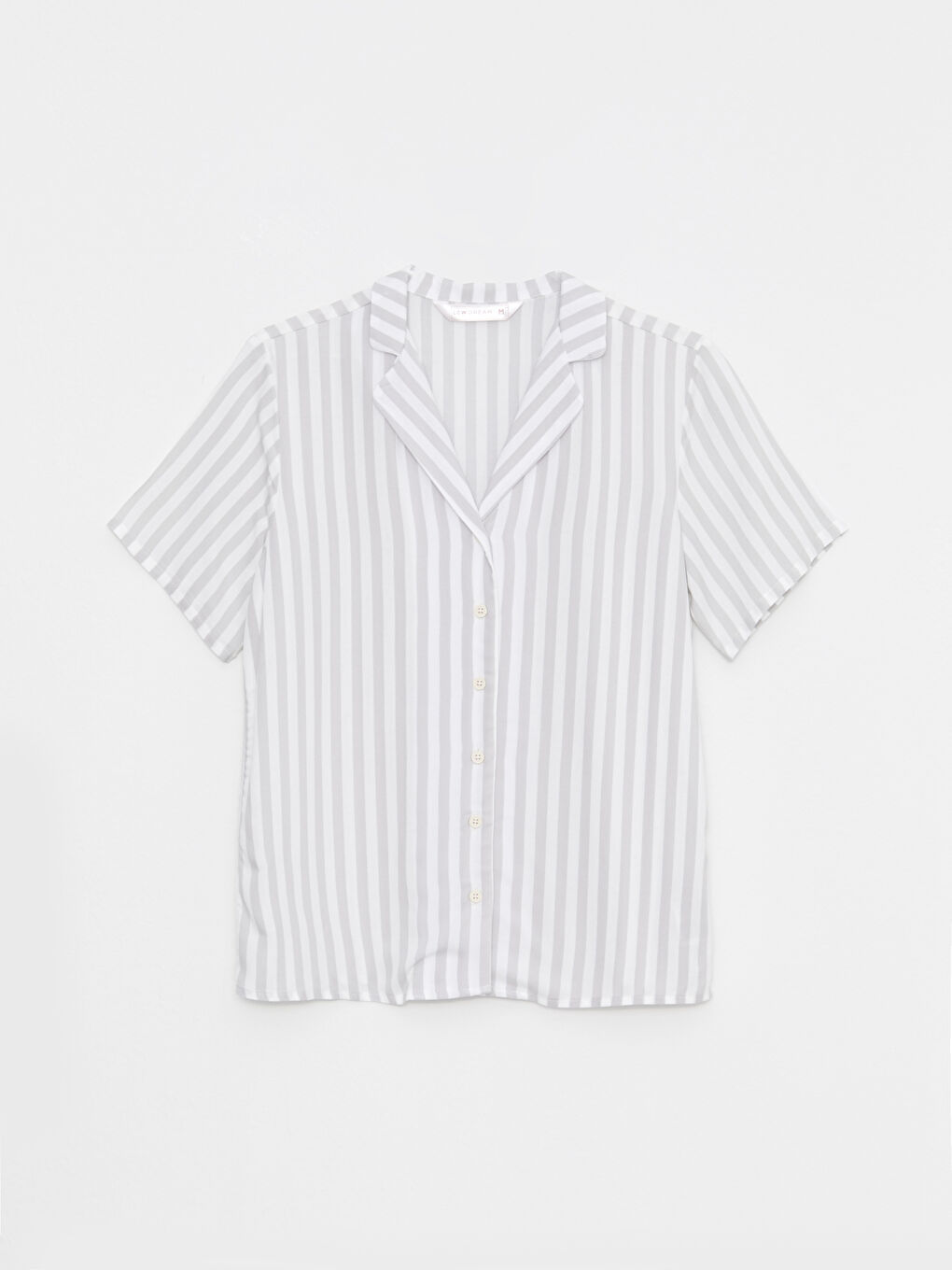 Gri Gömlek Yaka Çizgili Kısa Kollu Viskon Kadın Pijama Takımı-6