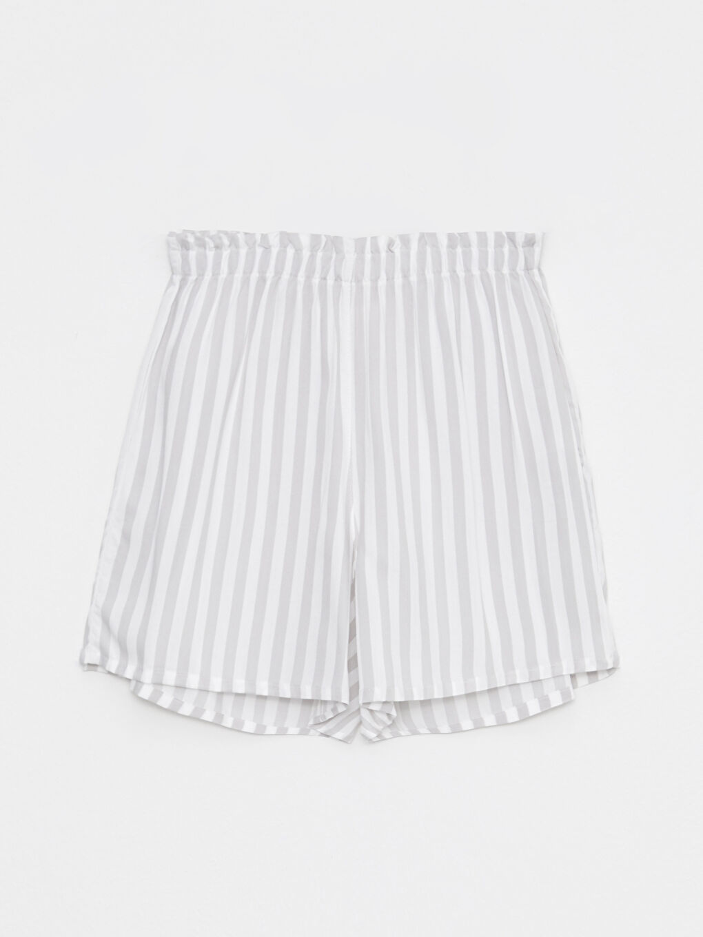 Gri Gömlek Yaka Çizgili Kısa Kollu Viskon Kadın Pijama Takımı-7