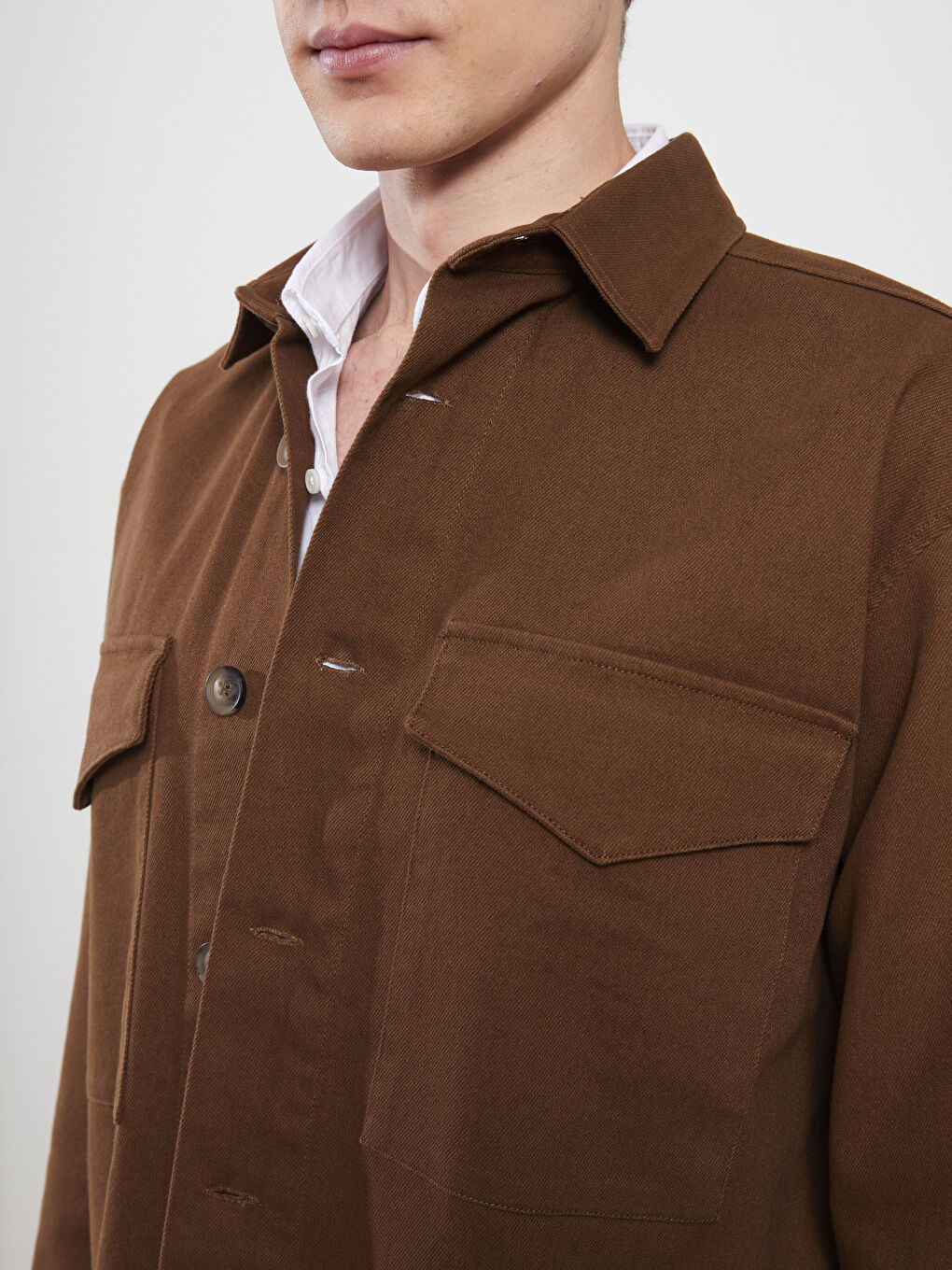 Kahverengi Regular Fit Uzun Kollu Erkek Gömlek Ceket-3