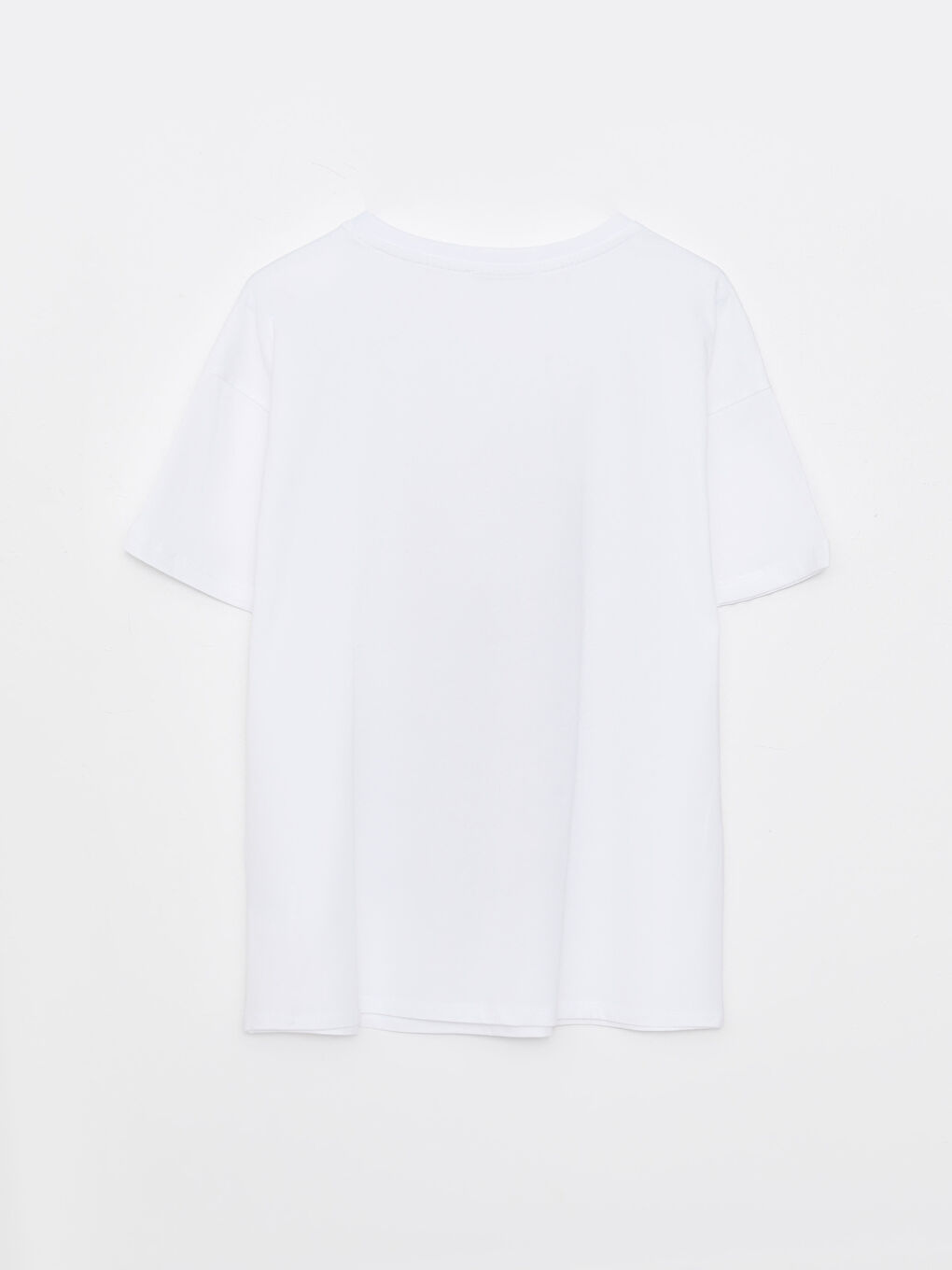 Beyaz Bisiklet Yaka Baskılı Kısa Kollu Pamuklu Kadın Tişört-6