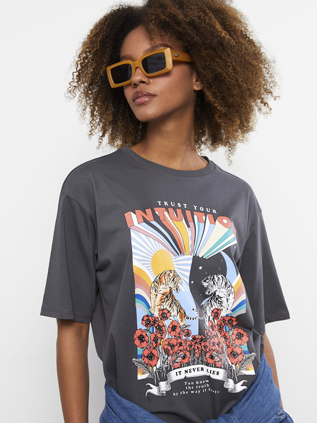 T-shirt en Coton à Manches Courtes Imprimé à Col Rond pour Femmes-1