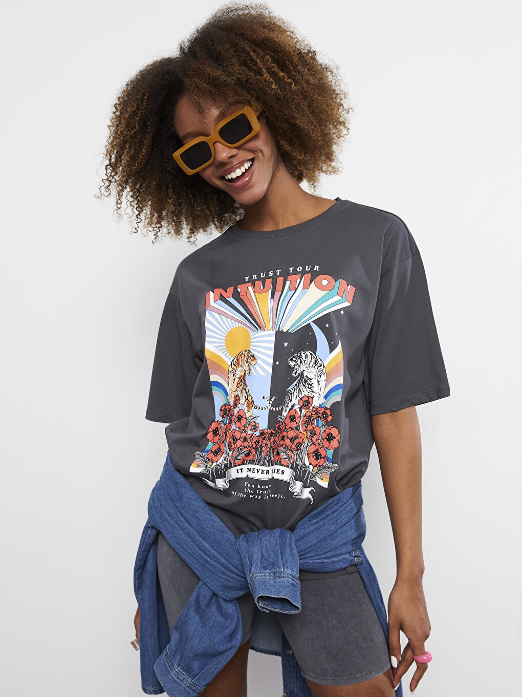 T-shirt en Coton à Manches Courtes Imprimé à Col Rond pour Femmes-2