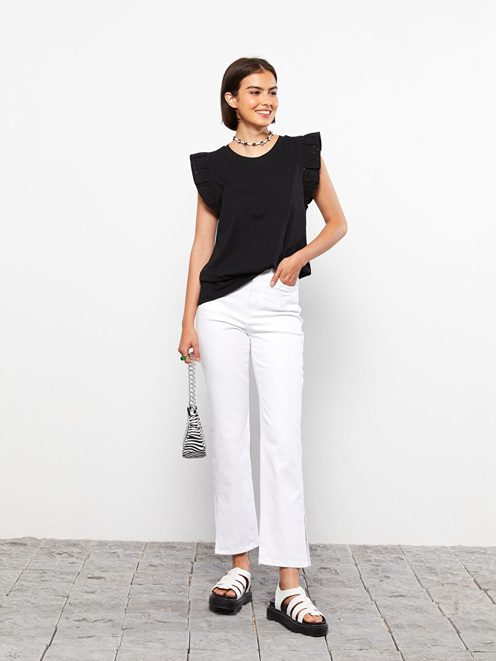 LCW Vision Crew Neck Straight Short Sleeve Cotton Women's T-Shirt -S2IH52Z8-RQN