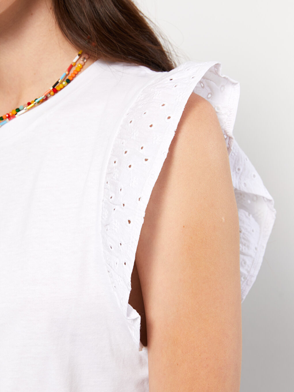 T-shirt en coton à manches courtes droites avec col rond pour Femmes-3