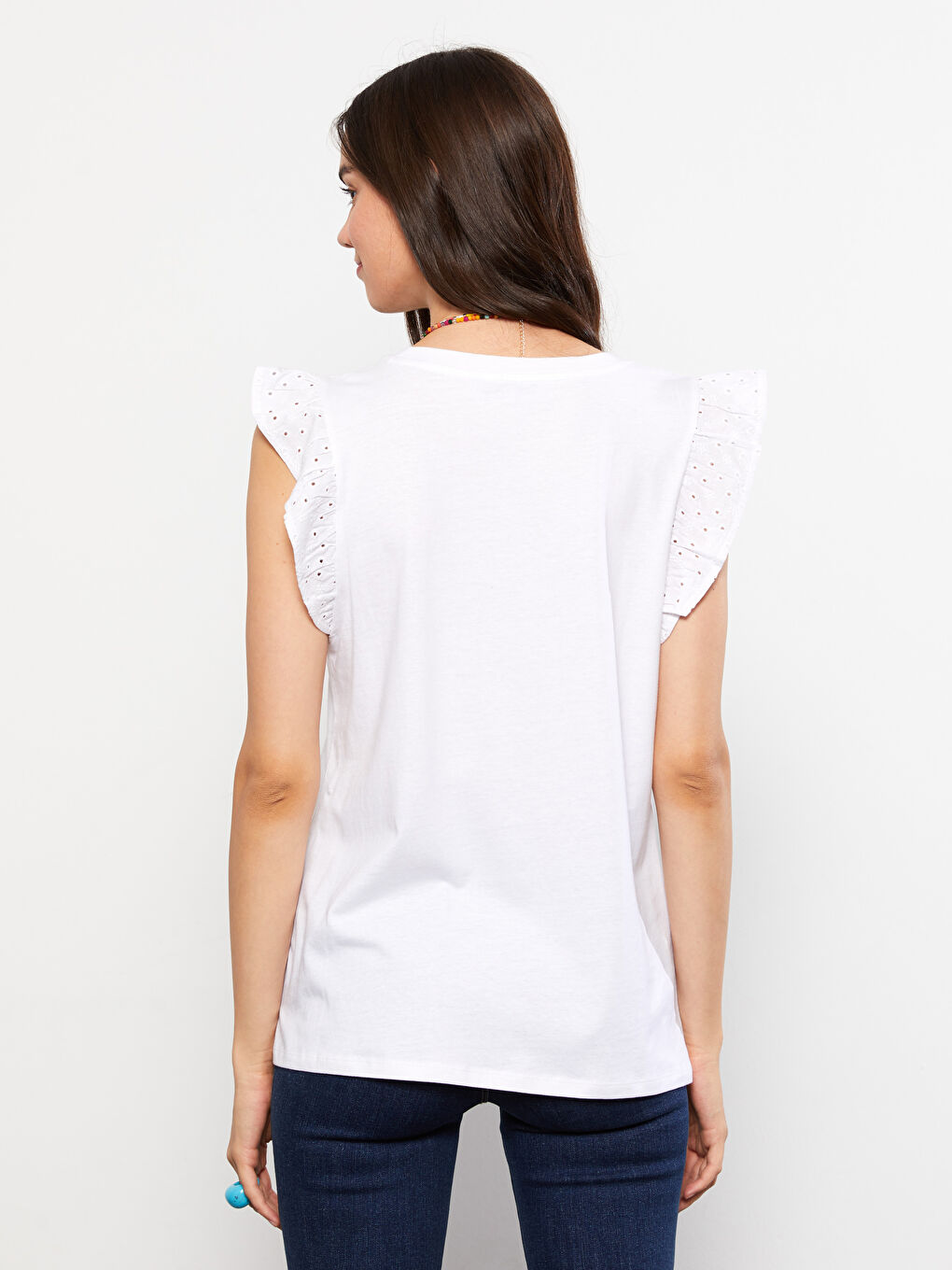 T-shirt en coton à manches courtes droites avec col rond pour Femmes-4