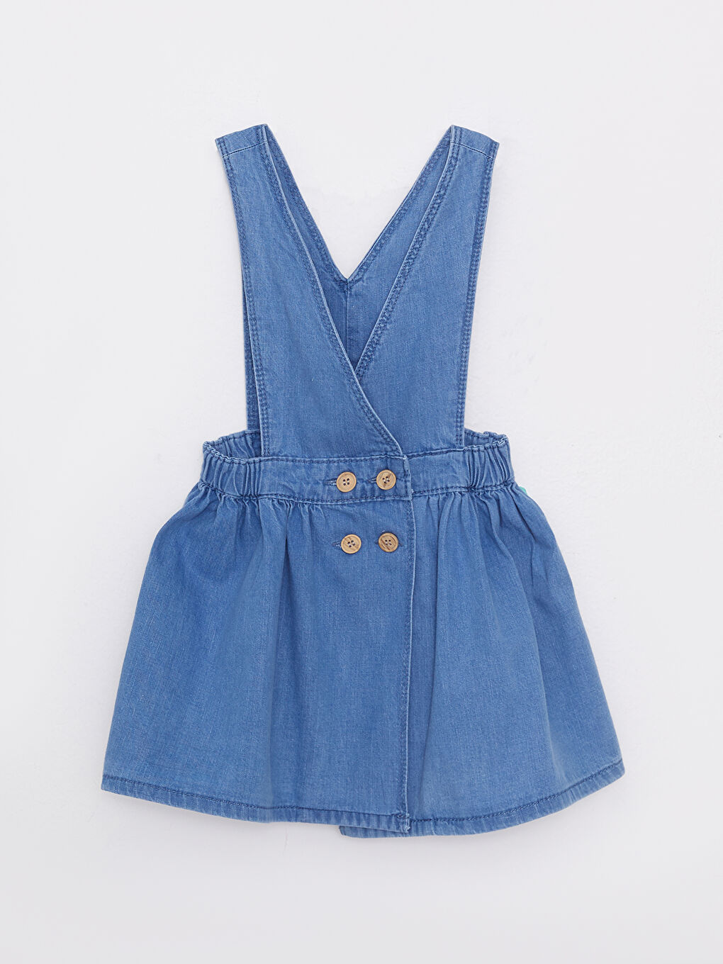 İndigo V Yaka Pamuklu Kız Bebek Jean Salopet