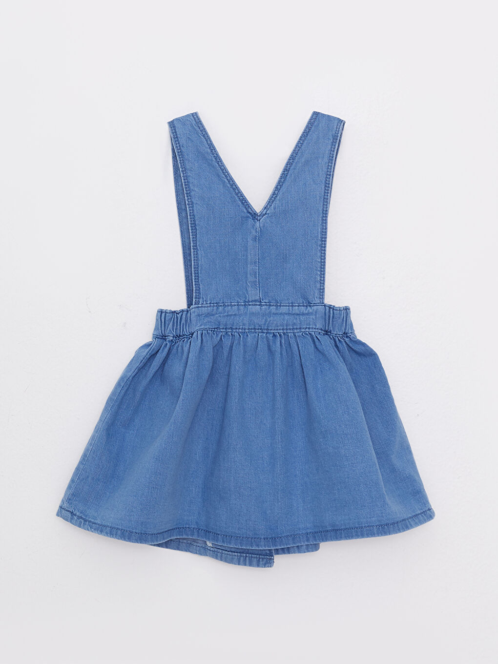 İndigo V Yaka Pamuklu Kız Bebek Jean Salopet-1