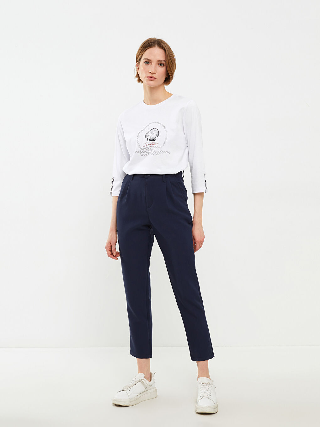 Crew Neck Printed Long Sleeve Cotton Women's T-shirt-1