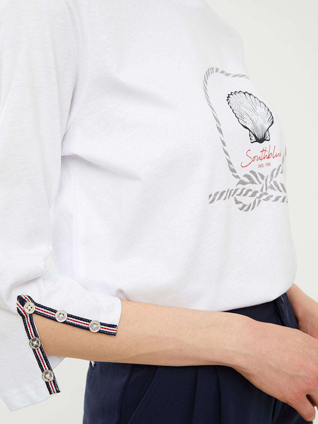 Crew Neck Printed Long Sleeve Cotton Women's T-shirt-3