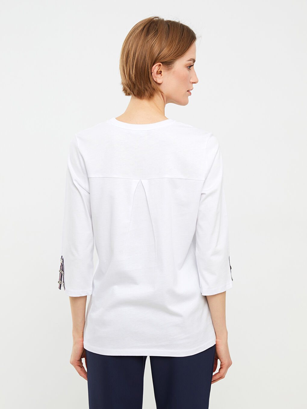 Crew Neck Printed Long Sleeve Cotton Women's T-shirt-4