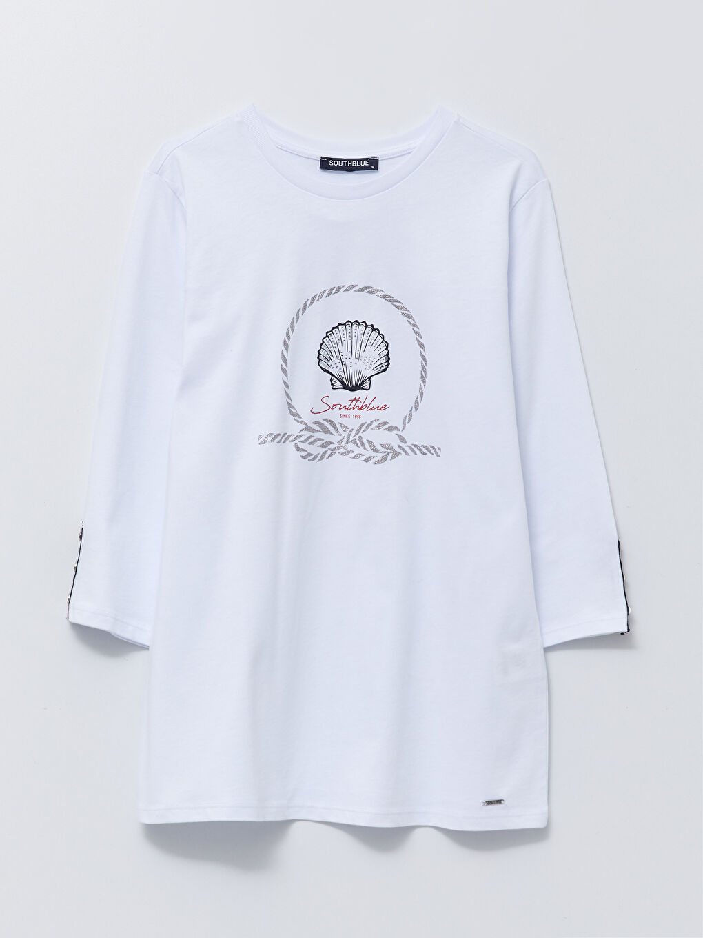 Crew Neck Printed Long Sleeve Cotton Women's T-shirt-5