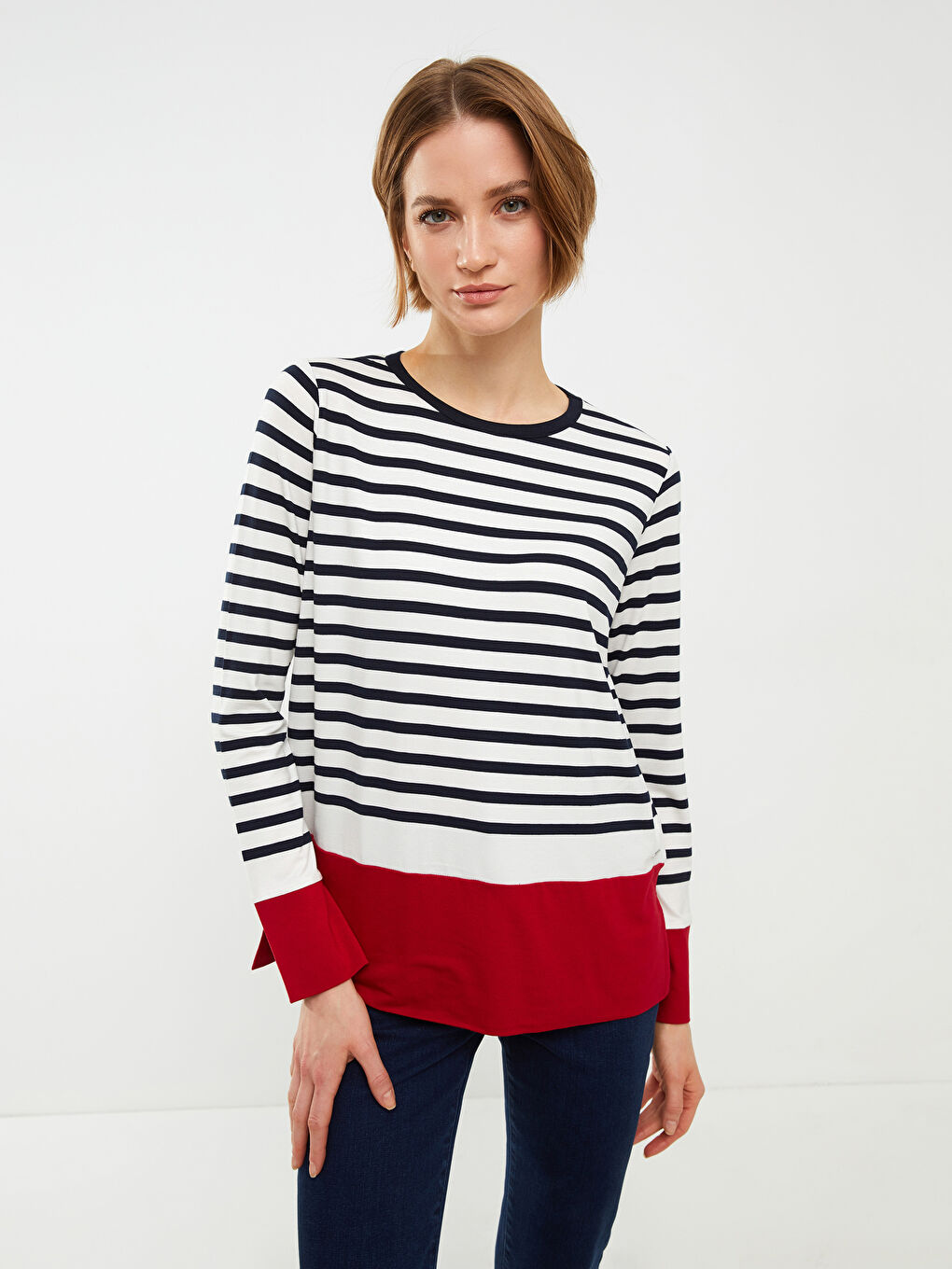 Crew Neck Striped Long Sleeve Women's T-Shirt