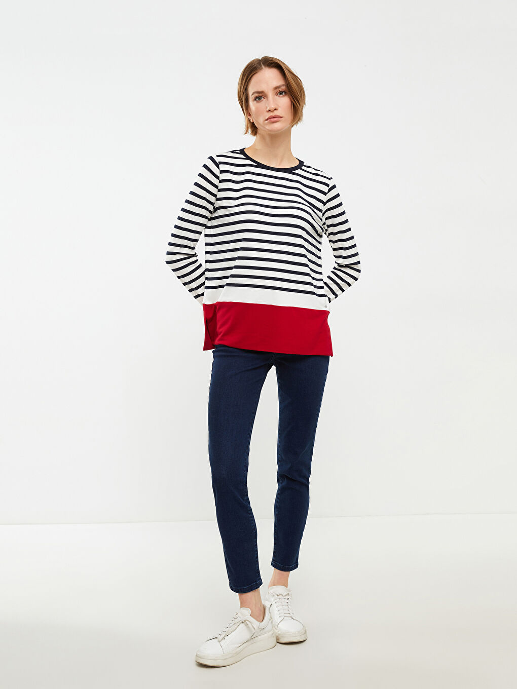 Crew Neck Striped Long Sleeve Women's T-Shirt-1