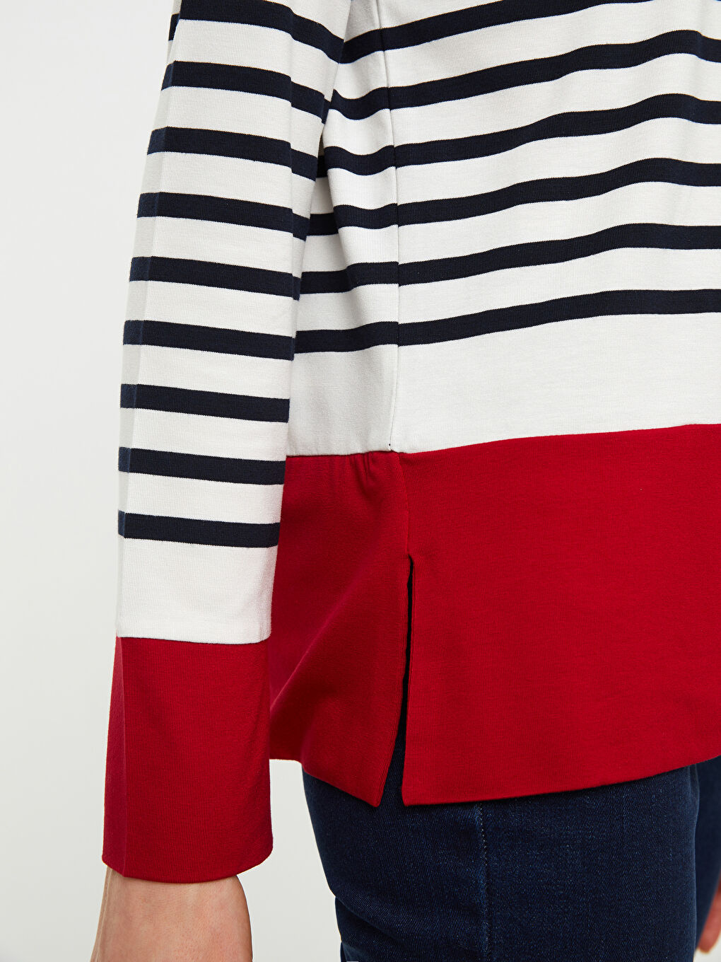 Crew Neck Striped Long Sleeve Women's T-Shirt-2