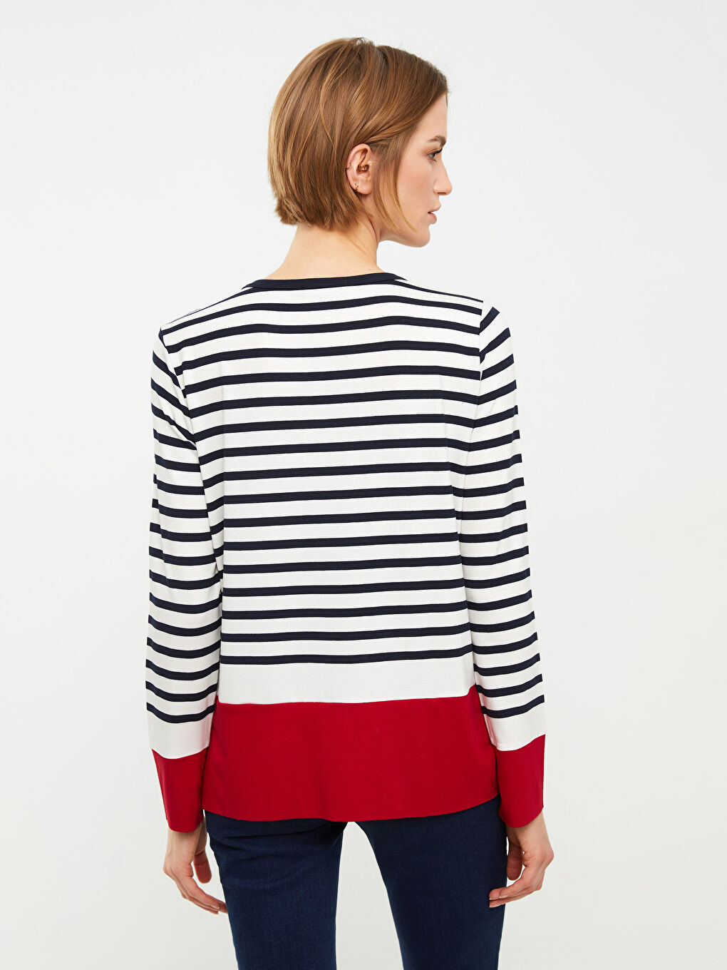Crew Neck Striped Long Sleeve Women's T-Shirt-3