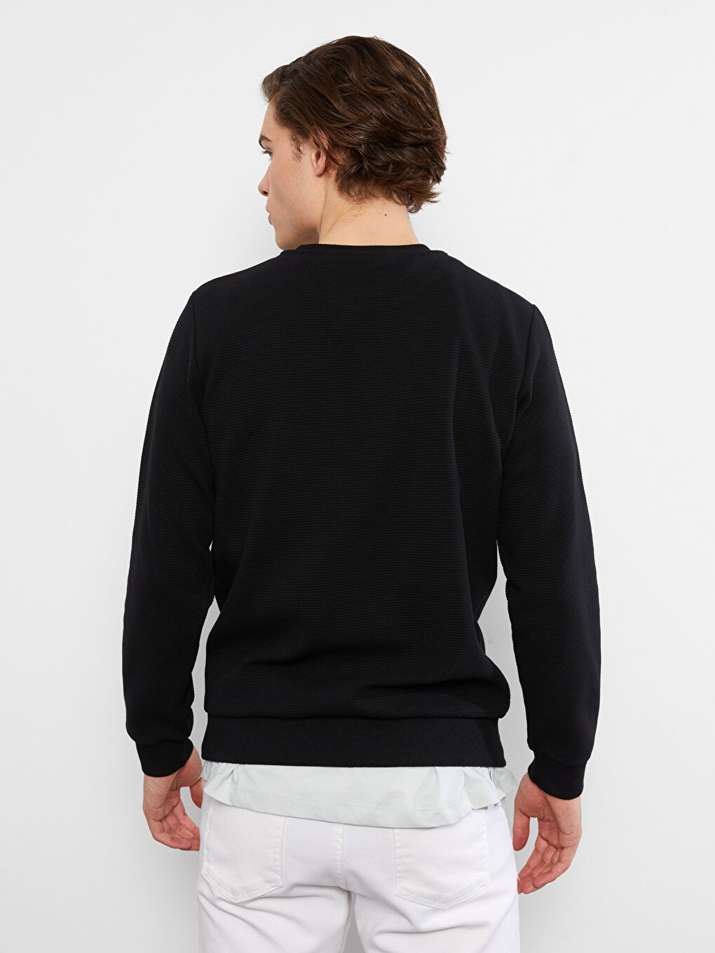 Siyah Bisiklet Yaka Uzun Kollu Erkek Sweatshirt-4