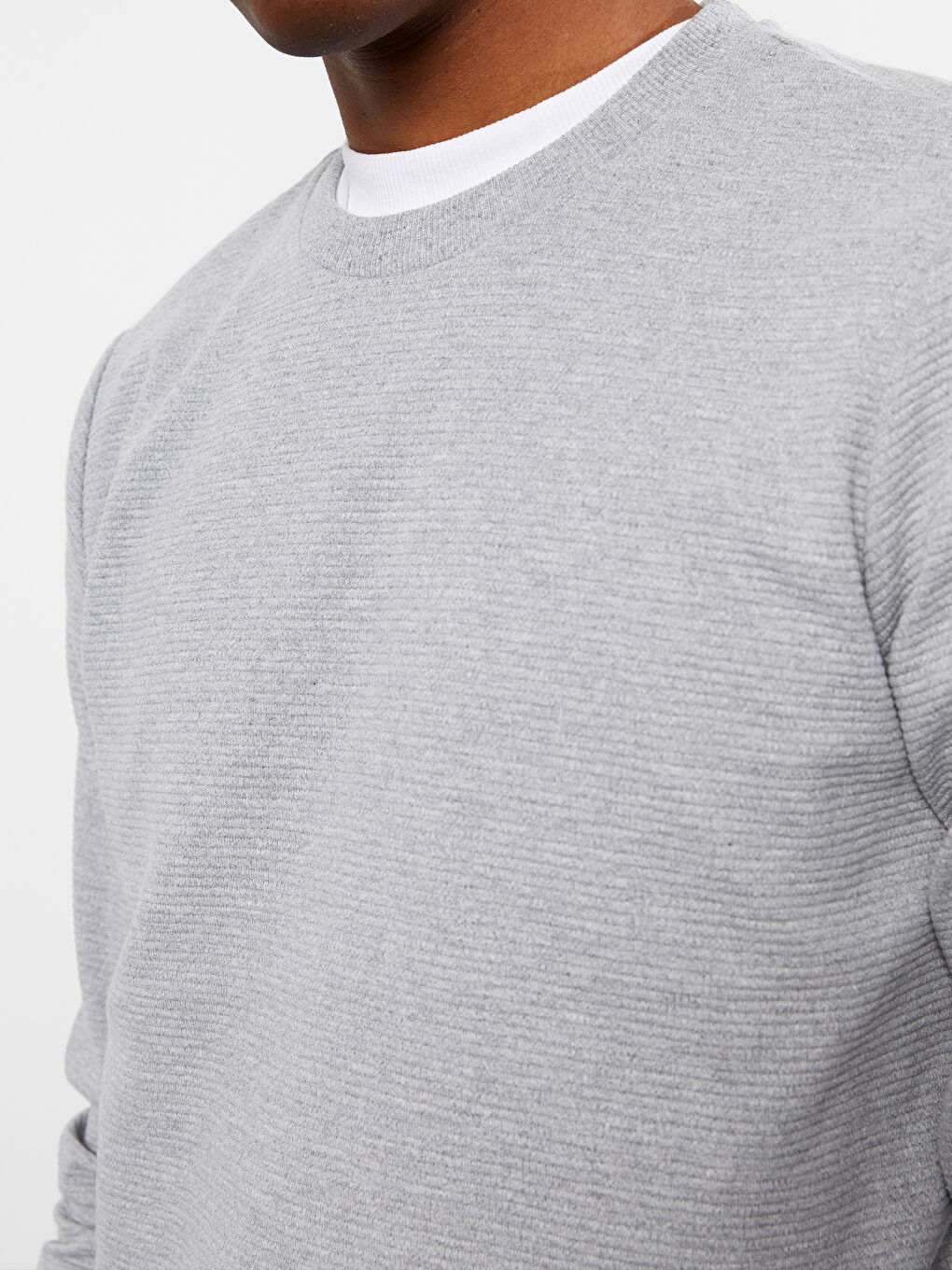 Gri Bisiklet Yaka Uzun Kollu Erkek Sweatshirt-3