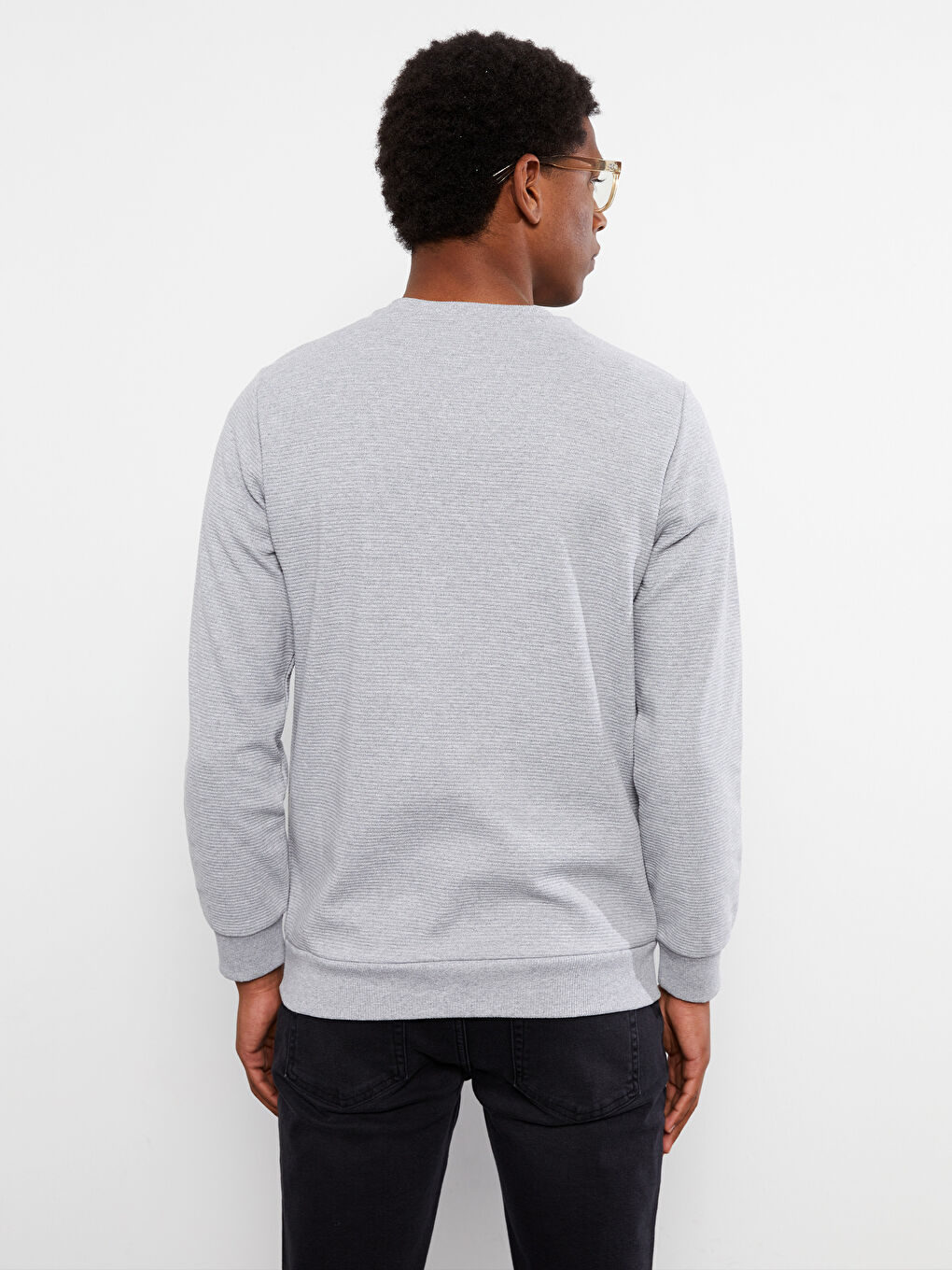 Gri Bisiklet Yaka Uzun Kollu Erkek Sweatshirt-4