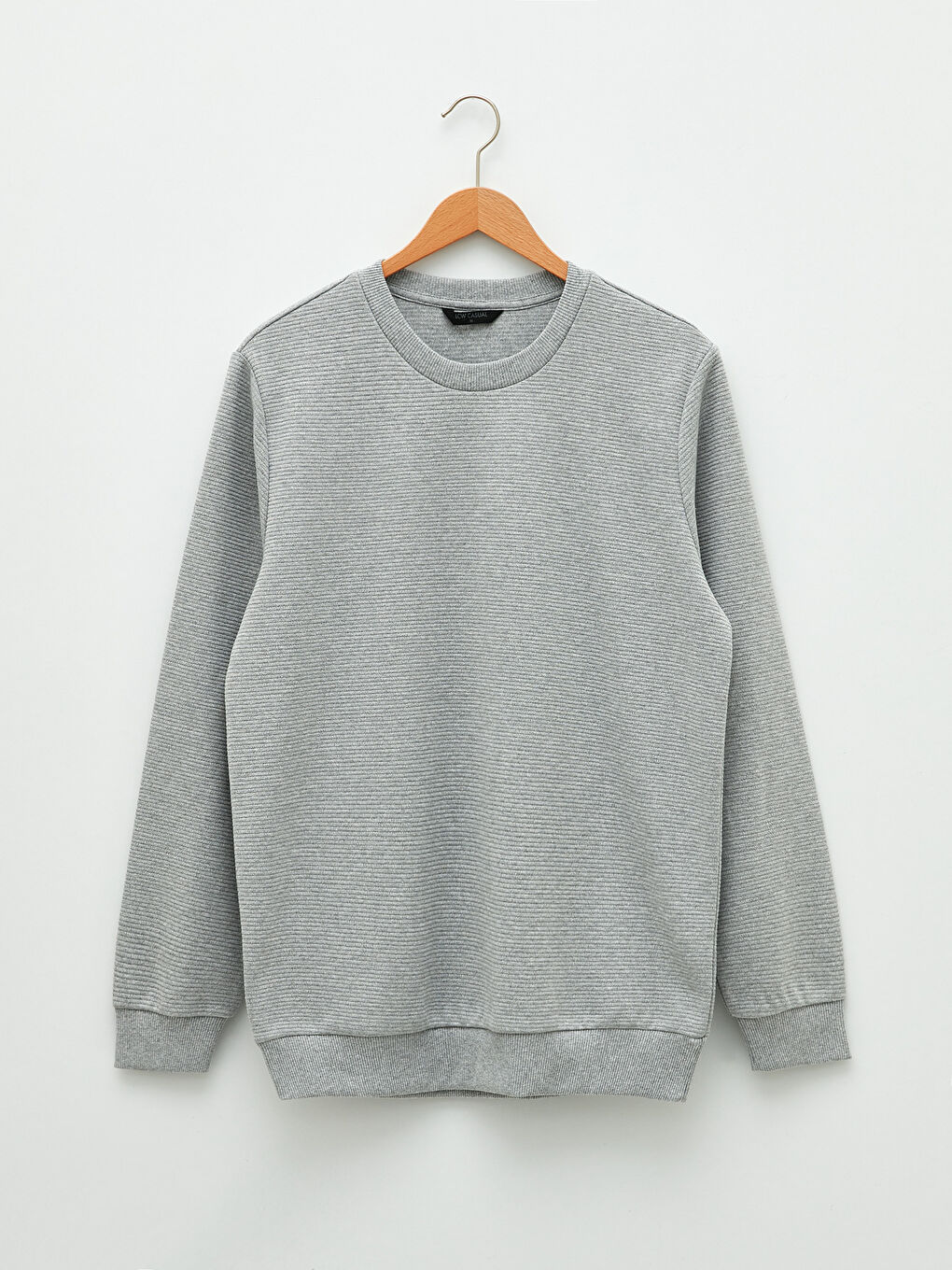 Gri Bisiklet Yaka Uzun Kollu Erkek Sweatshirt-5