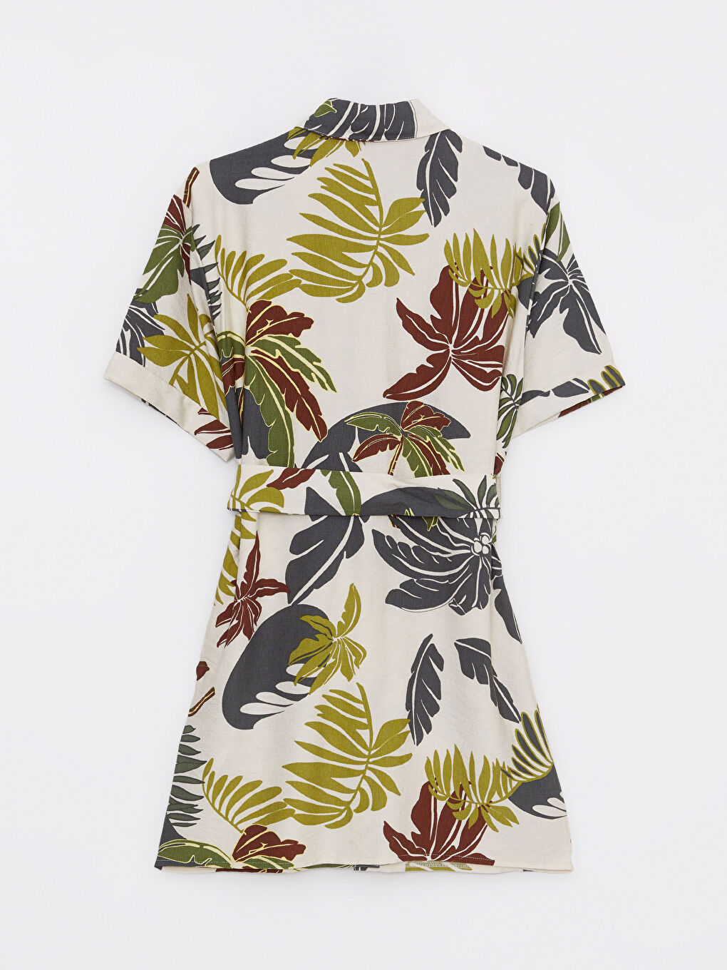 Ekru Desenli Kısa Kollu Kadın Gömlek Elbise-6