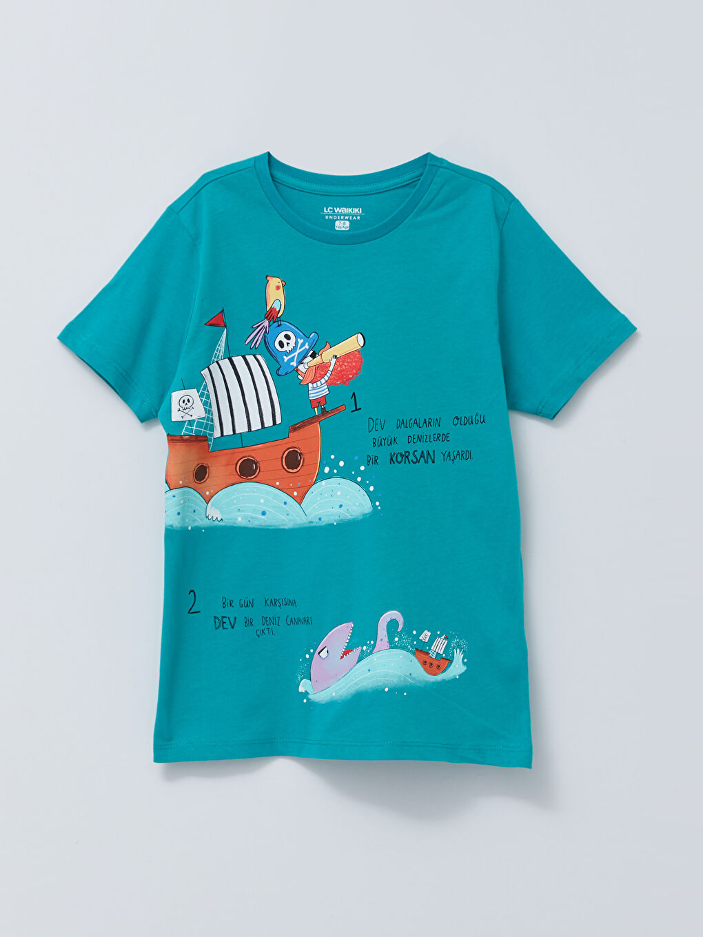 Turkuaz Bisiklet Yaka Baskılı Kısa Kollu Erkek Çocuk Şortlu Pijama Takımı-2