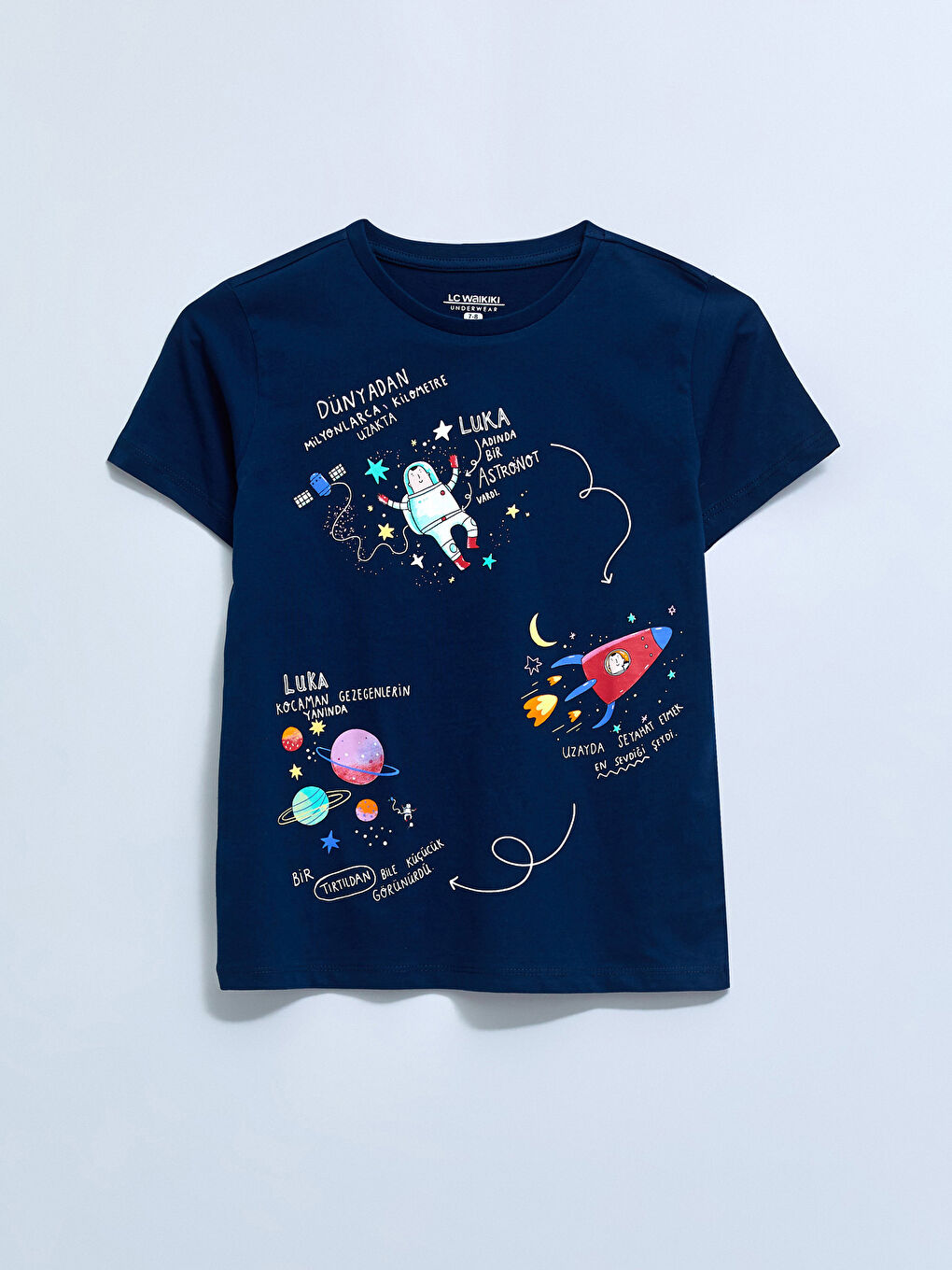 Lacivert Bisiklet Yaka Baskılı Kısa Kollu Erkek Çocuk Şortlu Pijama Takımı-4