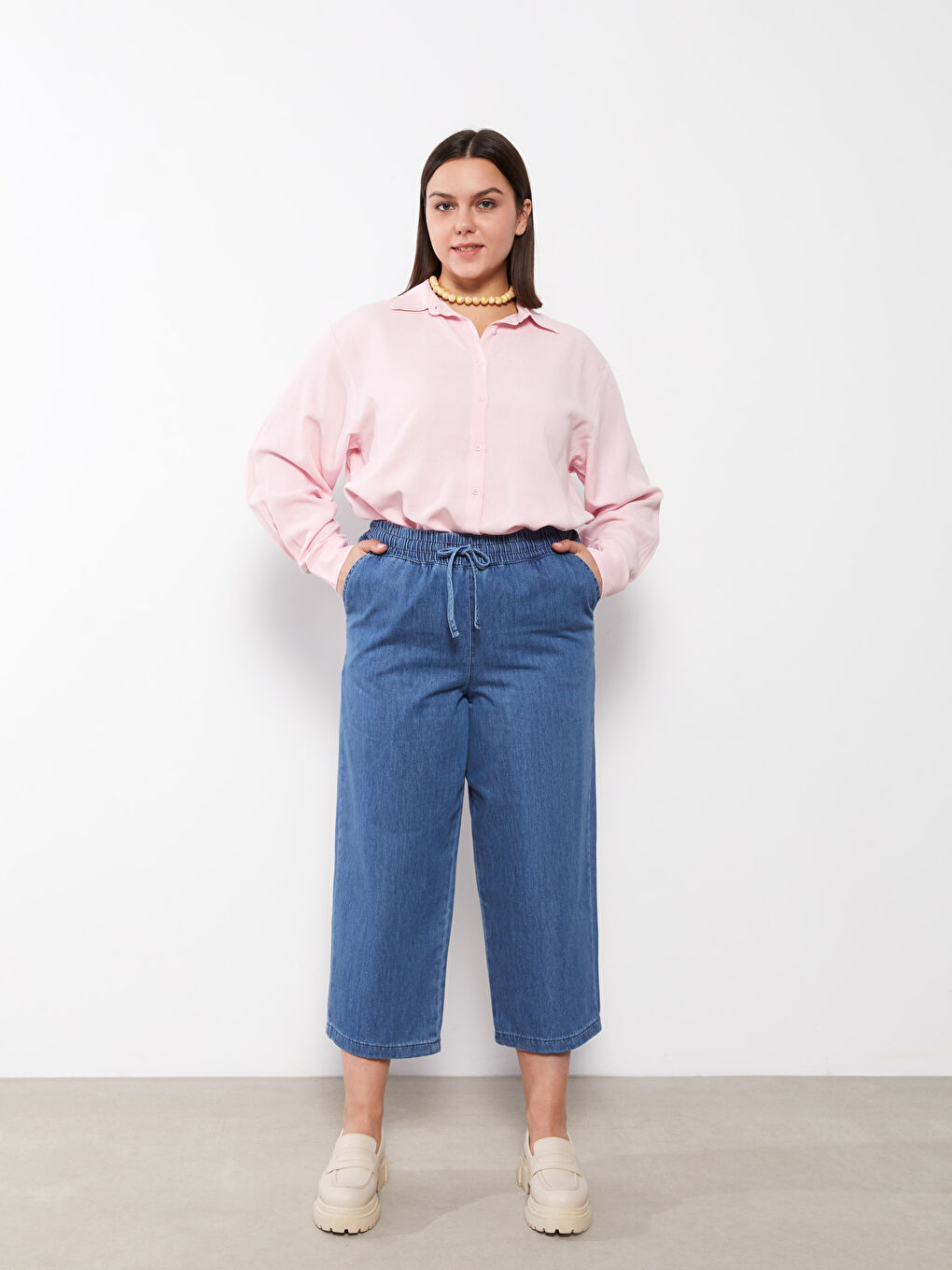 LC WAIKIKI Große Größen Elastischer Bund Gerade Tasche Detaillierte Damen Rodeo Jeans Capri -S2IH83Z8-507