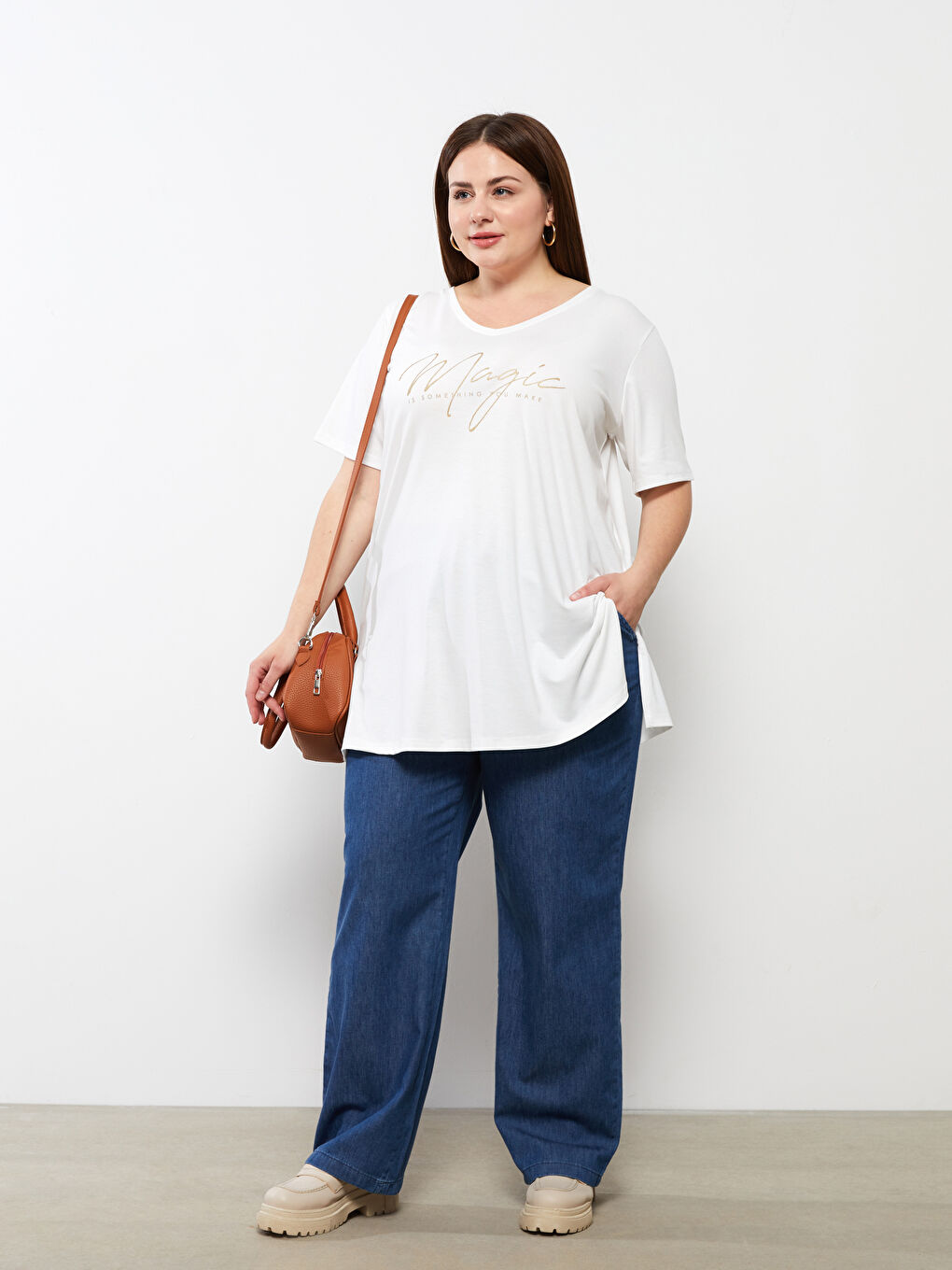 İndigo Büyük Beden Beli Lastikli Cep Detaylı Kadın Rodeo Jean Pantolon-1