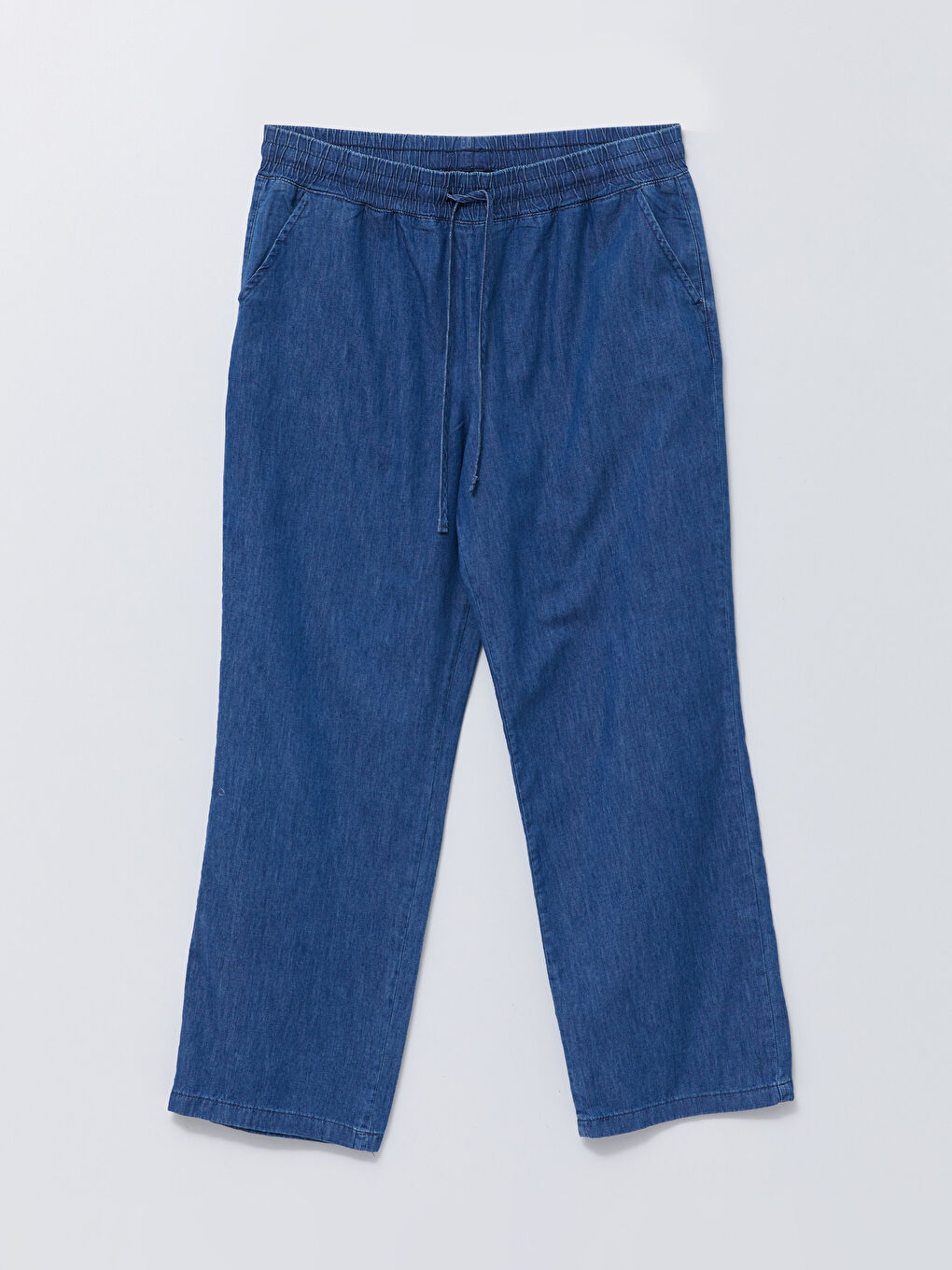 İndigo Büyük Beden Beli Lastikli Cep Detaylı Kadın Rodeo Jean Pantolon-5