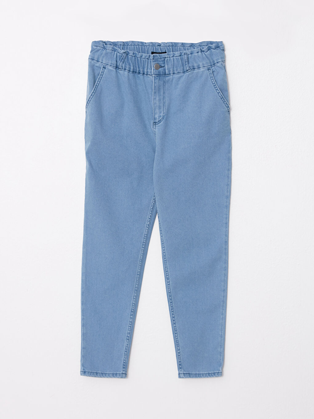 İndigo Kadın Büyük Beden Beli Lastikli Düz Jean Pantolon-5