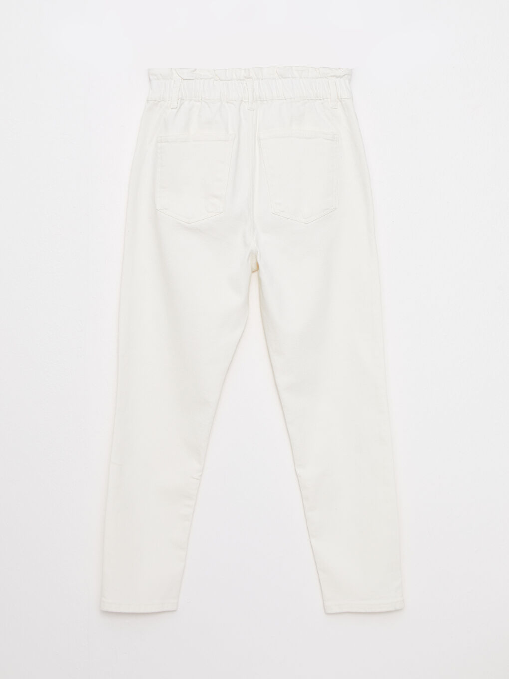 Ekru Kadın Büyük Beden Beli Lastikli Düz Jean Pantolon-6