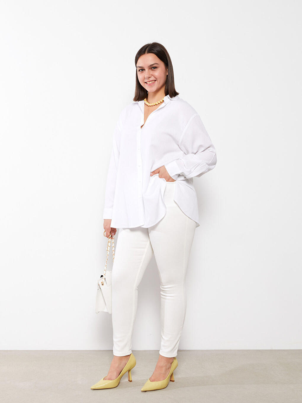 Beyaz Büyük Beden Mercury Skinny Fit Düz Cep Detaylı Kadın Rodeo Jean Pantolon-1