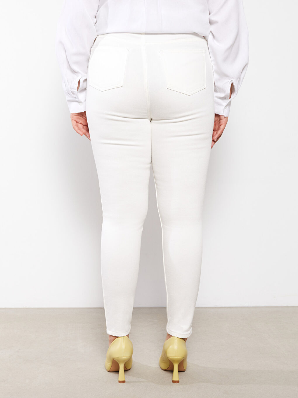 Beyaz Büyük Beden Mercury Skinny Fit Düz Cep Detaylı Kadın Rodeo Jean Pantolon-4