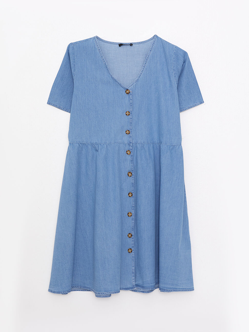 İndigo Büyük Beden V Yaka Düz Kısa Kollu Kadın Jean Elbise-5