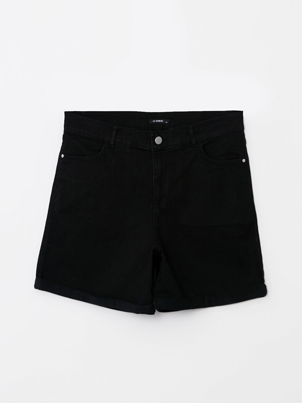 Siyah Büyük Beden Standart Fit Düz Cep Detaylı Kadın Rodeo Jean Şort-5