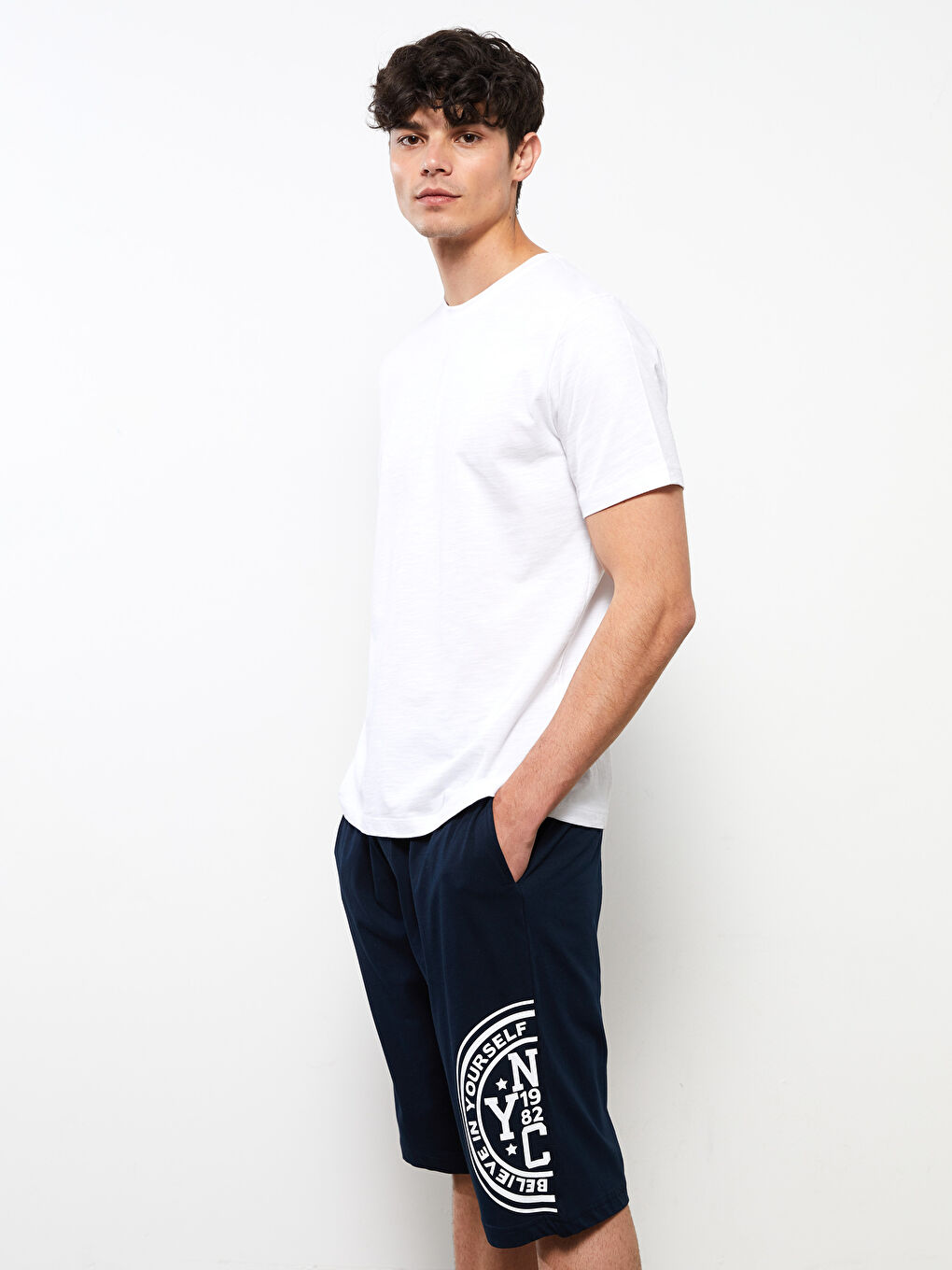 Lacivert Standart Kalıp Erkek Pijama Alt Şort-1