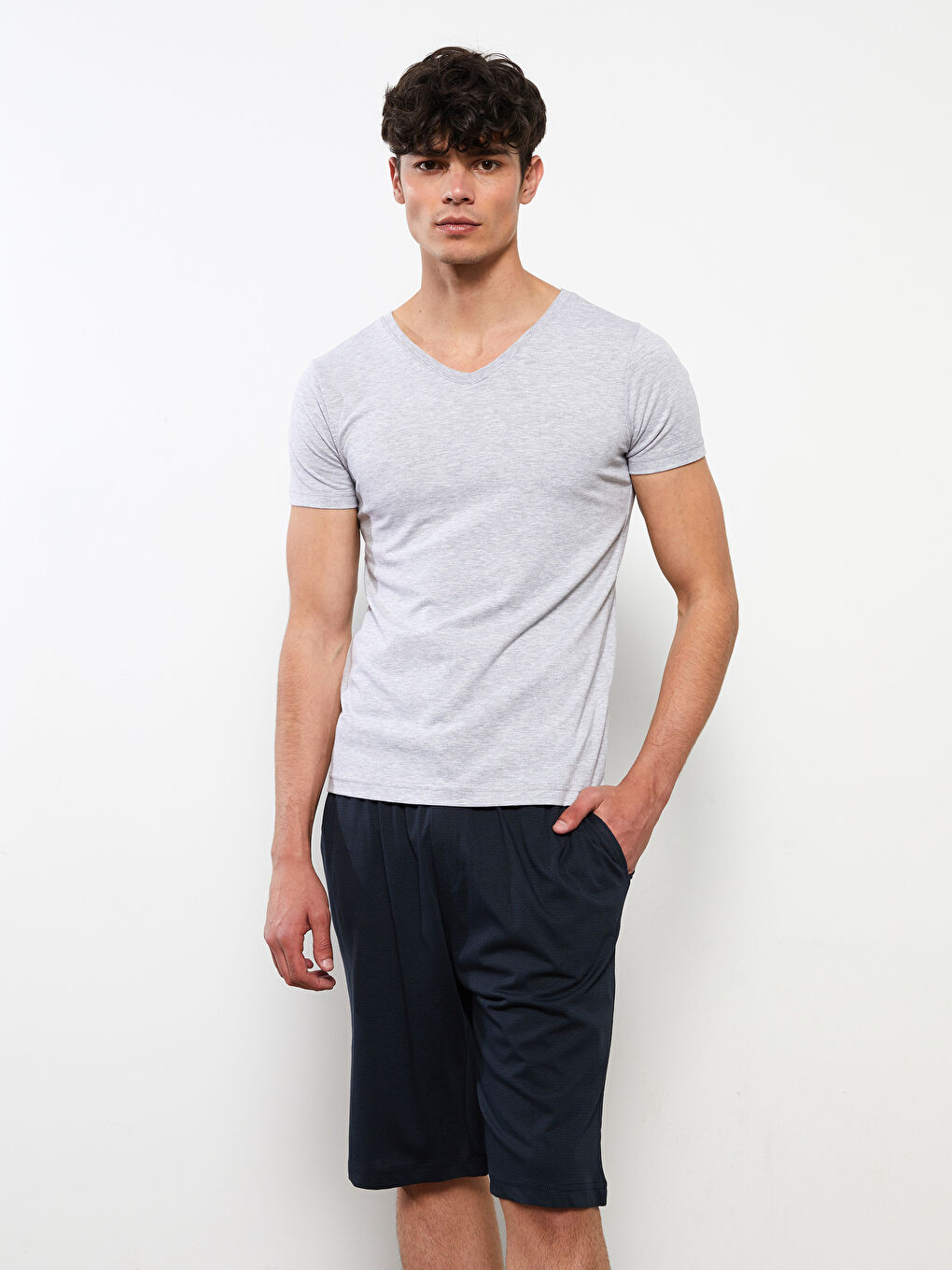 Lacivert Standart Kalıp Erkek Pijama Alt Şort-1