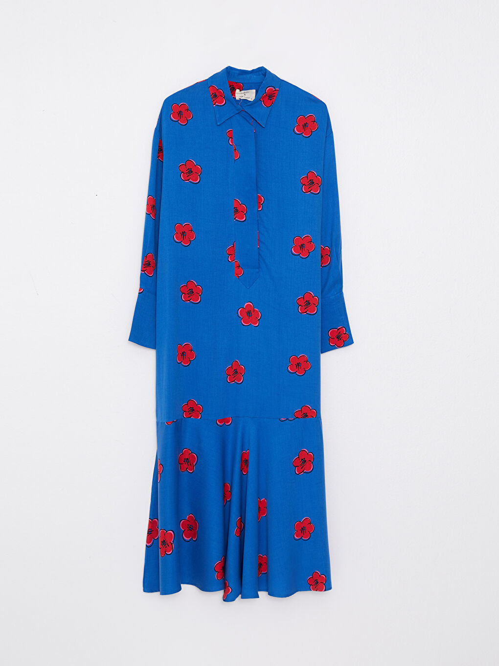 Collared Neck Floral Long Sleeve Women's Dress-5
