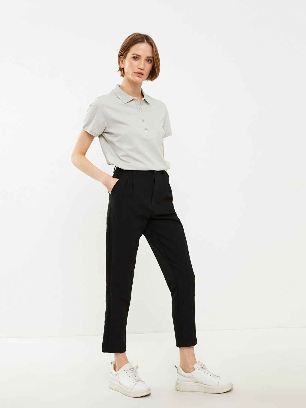 Siyah Standart Fit Düz Cep Detaylı Kadın Pantolon-3