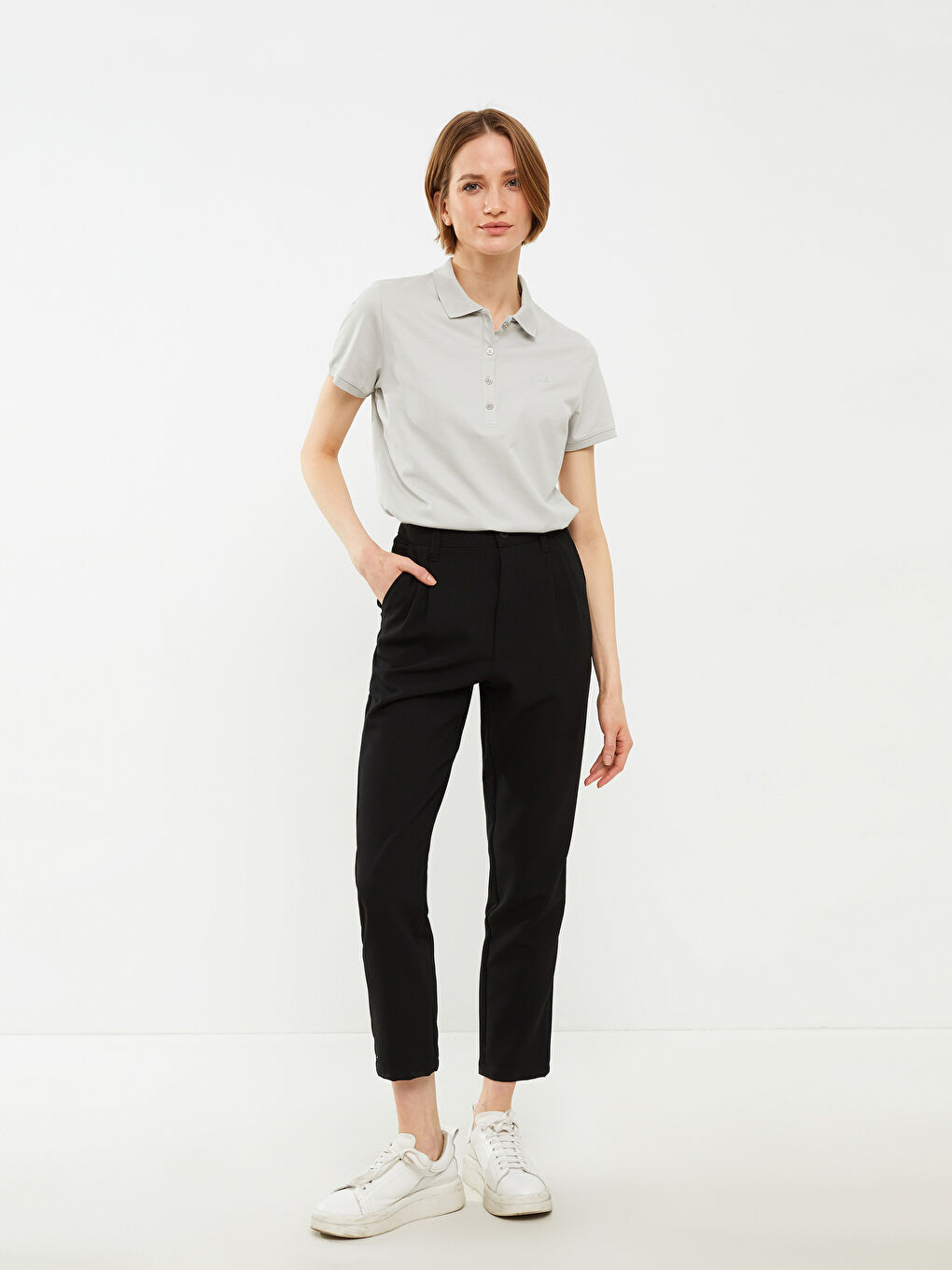 Siyah Standart Fit Düz Cep Detaylı Kadın Pantolon-6