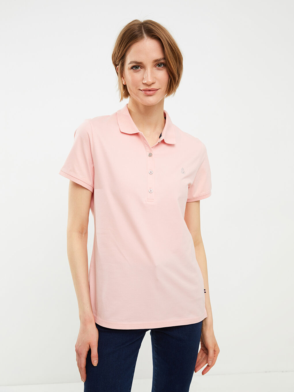 Polo Neck Embroidery Detailed Short Sleeve Women's T-Shirt