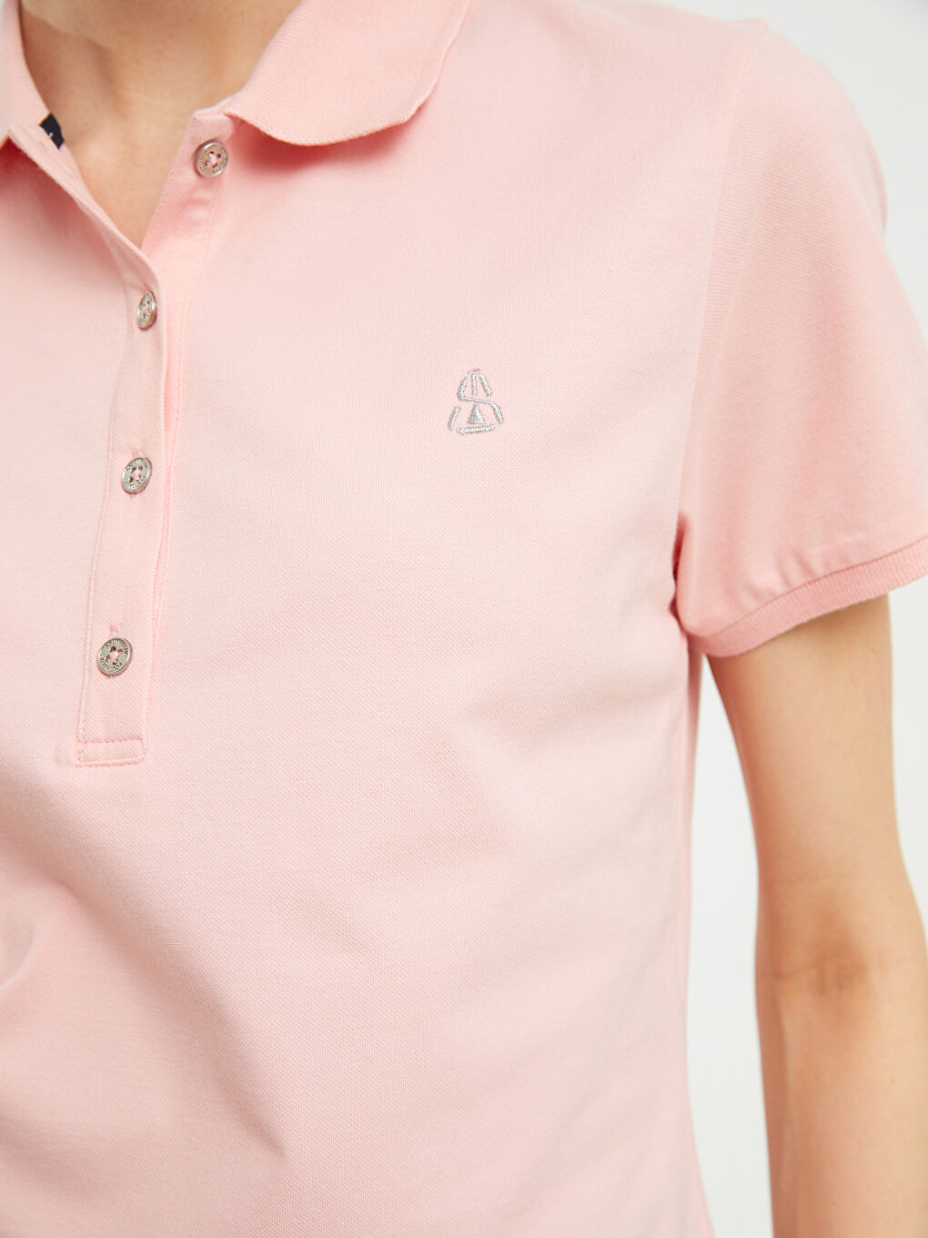 Polo Neck Embroidery Detailed Short Sleeve Women's T-Shirt-3