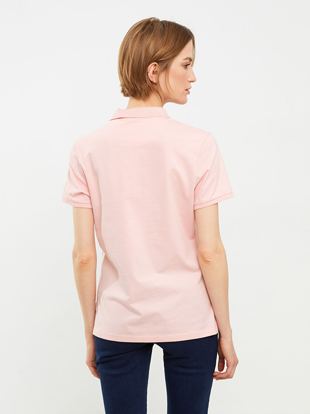 Polo Neck Embroidery Detailed Short Sleeve Women's T-Shirt-4