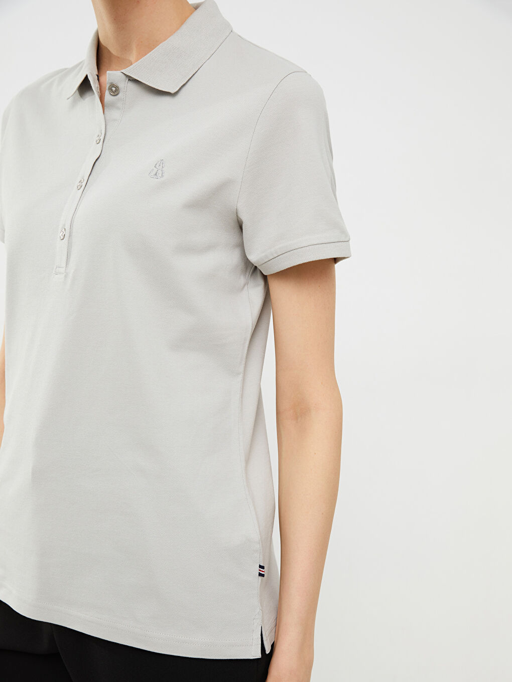 Polo Neck Embroidery Detailed Short Sleeve Women's T-Shirt-5