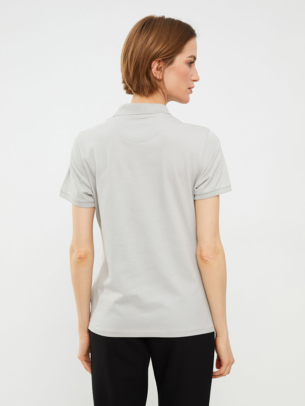 Polo Neck Embroidery Detailed Short Sleeve Women's T-Shirt-6