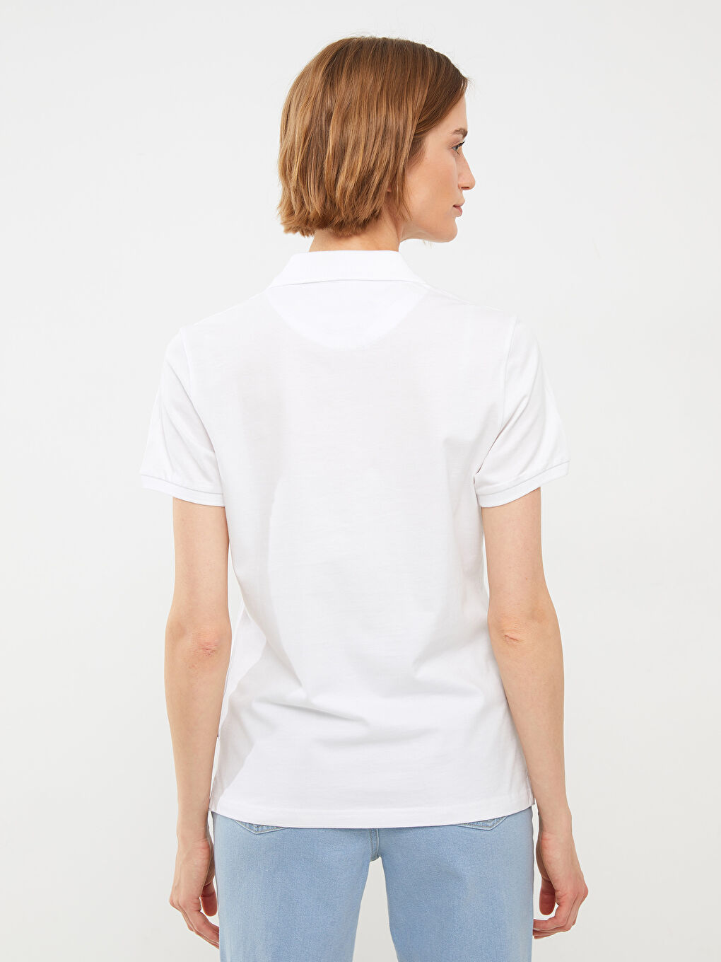 Polo Neck Embroidery Detailed Short Sleeve Women's T-Shirt-3