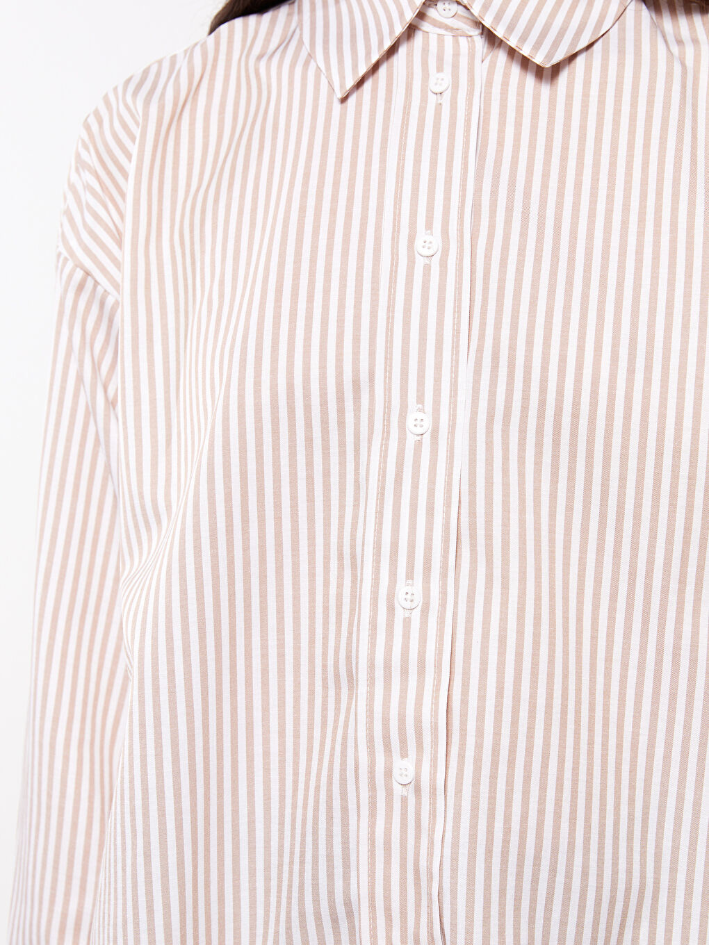 Bej Çizgili Kadın Gömlek Tunik-3